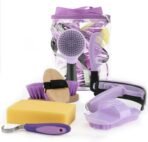 9 Pieces Grooming Kit with Tote Bag, Sweat Scraper, Sponge, Hoof Pick, Curry Comb for Horse Riders Beginners (Purple) - Image 2
