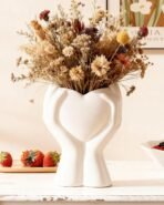 A Heart Held in Two Hands White Vases for Flowers - Cute Modern Small Ceramic Flower Vase for Pampas Grass - Decorative Table Vase for Coffee or Dining Table Centerpiece, Shelf - Gift for Mom (White) - Image 2