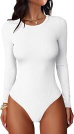 ANRABESS Women Long Sleeve Crew Neck Bodysuits Top 2025 Fall Slim Fit Ribbed Knit Soft Basic Tee Shirts - Image 2