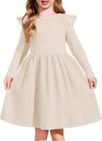 Arshiner Toddler Girl Dress Baby Girls Knitted Ruffle Sleeve Pocket Dresses A-Line Flared Fall Winter Clothes for 2-8 Years - Image 2