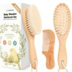 Baby Hair Brush Set for Newborns - Soft Goat Bristle Wooden Baby Brush and Comb Set Newborn Grooming Kit for Cradle Cap, Durable & Gentle, Boy, Girl Infant Essentials Care Kit Brush (Regular, Walnut) - Image 2