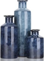 Blue Ceramic Vase Set - 3 Blue Small Vases, Farmhouse Country Flower Vase Home Decor, Living Room Decoration, Table Decoration, Fireplace Decor, and Entrance Decorations Centerpieces - Image 2