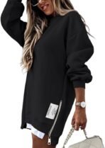 CHICME Womens Long Sleeve Zipper Slit Oversized Sweatshirt Casual Pullover Zipper Hoodies Fall Clothes - Image 2