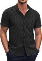 COOFANDY Mens Short Sleeve Button Down Shirts Wrinkle Free Dress Shirts Casual Polka Dot Print Shirt with Pocket - Image 2