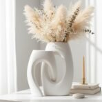 Ceramic Vase Set of 2 by DecoVlog, White Hollow Living Room Decor Vase, Minimalist Decorative Modern Boho Vase for Table Centerpiece Wedding Dining Living Room Office House Decoration - Image 2