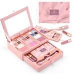 Color Nymph Small Makeup Palette Set for Face | Cosmetics Gift Set for Women & Girls | 12 Colors Eyeshadow, Blush, Highlighter, Contour Powder, Lip Gloss & Brush Kit | Travel-Friendly (Pink) - Image 2