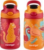 Contigo Aubrey Kids Water Bottle with Silicone Straw and Spill-Proof Lid, 14 oz, 2 Pack, Cheetahs & Toucans - Image 2
