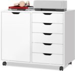 DEVAISE 5-Drawer Wood Drawer Cabinet, Office Storage Cabinet with Adjustable Shelf & Wheels, Printer Stand for Home Office, White - Image 2