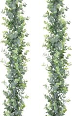 DearHouse Faux Eucalyptus Garland Plant, 2 Pack Artificial Vines Hanging Eucalyptus Leaves Greenery Garland for Wedding Backdrop Arch Wall Decor, 6 Feet/pcs UV Protected Indoor Outdoor - Image 2