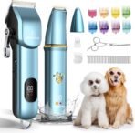 Dog Grooming Kit, Dog Clippers for Grooming for Thick Curly Coats, Professional Pet Hair Shaver Paw Trimmer Cordless Rechargeable Low Noise for Dogs Cats Animals Face Ear - Image 2