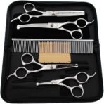 Dog Grooming Scissors Kit with Round Tip, 6 in 1 Cat Dog Scissors, Stainless Steel Pet Grooming Shears, Straight, Curved, Thinning Shears, Comb for Full Body, Face, Nose, Ear & Paw - Image 2