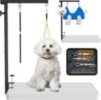 Foldable Dog Grooming Arm with Clamp - Adjustable Grooming Table Arm with No-Sit Holder & Hammock, Includes Pet Grooming Scissors & Comb Set | for Small Medium Dogs | Home Use & Professional Salon - Image 2