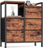 Furnulem 5 Drawer Rustic Brown Dressers for Bedroom 2 Tier Shelf Storage Small Fabric Dresser for Closet Sturdy Metal Frame Modern Style Storage Cabinets Organization Units for Hallway Rooms - Image 2