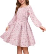 GRACE KARIN Girls Fall Dress Floral Long Sleeve Midi with Smocked Waist for Holiday Party 6-14Y - Image 2