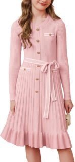 GRACE KARIN Girls Fall Sweater Dress Tween Long Sleeve Fashion Button Front Fancy Ruffle Winter Casual Dresses Size 6-14 - Image 2