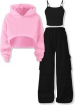 Girls Cute Clothes 3 Piece Cropped Hoodie + Cami Top + Cargo Pants Winter Spring Outfits for Teen Girls Size 7-14Y - Image 2