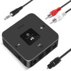Golvery Bluetooth 5.0 Transmitter Receiver for TV Airplane, 2 in 1 Bluetooth Adapter for PC/DVD/MP3/Home Stereo/Speaker/Gym, Optical/RCA/AUX Connection, 25 Hours Playtime, Dual Link, Volume Control - Image 2