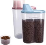 GreenJoy 2 Pack 2lb/2.5L Pet Food Storage Container with Measuring Cup, Can Covers and Bowl for Small Dog, Cat, Waterproof-BPA Free (Blue and Pink) - Image 2