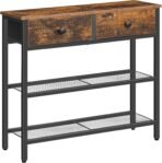 HOOBRO 29.5" Narrow Console Table with 2 Fabric Drawers, Sofa Table, Small Entryway Table with 3-Tier Storage Shelves, Behind Couch Table, for Living Room, Hallway, Rustic Brown and Black BF72XG01 - Image 2