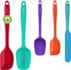 HOTEC Heat Resistant 600℉ Food Grade Silicone Rubber Spatula Set for Baking, Cooking, and Mixing Non Stick Dishwasher Safe BPA-Free Multicolor Set of 5 - Image 2