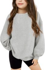 Haloumoning Girls Oversized Crewneck Sweatshirts Kids Fashion Fleece Drop Shoulder Pullover 5-14 Years - Image 2