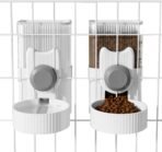 Hanging Cage Automatic Small Pet Food Bowl Water Bottle Dispenser, 1L Auto Gravity Pet Feeder and Waterer Set Kennel Feeding Station Crate Feeder Dish for Rabbit Puppy Cats Ferret (Grey) - Image 2