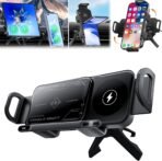 High Intelligent 2 in 1 Auto Rotating Car Charger Cell Phone/Pad Holder, One-Touch Rotatable Car Vent Mount for Smartphone/Pad/Foldable Phone (Black) - Image 2