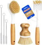 Holikme 6 Pack Dish Brush Kitchen Brushes Set with Vegetable Palm Brush, Bottle Brush, Dish Brush and Straw Brush, Fruit Cleaning Brushes for Cleaning Potato Skillet Wok Pot Pan Cast Iron, Yellow - Image 2