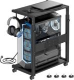 JANE EYRE Computer Tower Stand - Adjustable PC Tower Stand CPU Holder Cart with Charging Station for Office Home Classroom,23.03"-28.3" H, black - Image 2