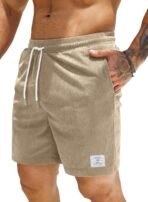JMIERR Men's Corduroy Shorts Casual Elastic Waist Drawstring Lightweight Summer Beach Shorts - Image 2