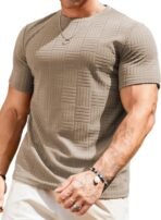 JMIERR Mens T-Shirt Casual Stretch Solid Crewneck Short Sleeve Tees Textured Shirts - Image 2