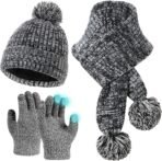 Kids Dinosaur Hat Scarf Gloves Set, Winter Warm Fleece Pompom Beanie Knit Scarf Christmas Gifts for Girls Boys 4-10 yr - Image 2