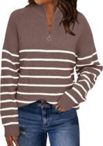 LILLUSORY Women's Quarter Zip Striped Oversized Sweater 2026 Mock Turtleneck Fall Fashion Outfit - Image 2
