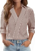 LOMON 3/4 Length Sleeve Womens Tops Dressy V Neck Collared Shirts Trendy Business Casual Work Blouses Vacation Outfits 2026 - Image 2