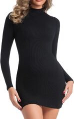 Long Sleeve Dress for Women Ribbed Mock Turtleneck Slim Fit Fall Dresses Bodycon Short Dresses Fashion Clothes - Image 2