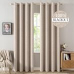 MIULEE 100% Blackout Linen Textured Curtains for Bedroom Solid Thermal Insulated Natural Beige Grommet Room Darkening Curtains & Drapes Luxury Decor for Living Room Nursery 52 x 84 Inch (2 Panels) - Image 2