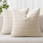 MIULEE Pack of 2 Corduroy Decorative Throw Pillow Covers 18x18 Inch Soft Boho Striped Pillow Covers Modern Farmhouse Home Decor for Sofa Living Room Couch Bed Cream White - Image 2