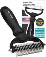 Maxpower Planet Hair Brush - Double Sided Shedding, Dematting Undercoat Rake for Dogs and Cats, Extra Wide Dog Grooming Brush, Reduce Shedding by 95%, Black - Image 2