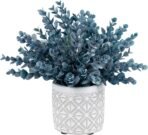 MyGift Artificial Eucalyptus Plant in Modern Gray Concrete Pots with Geometric Embossed Pattern (1, Blue) - Image 2