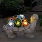 Nacome Solar Garden Outdoor Statues Turtle with Succulent and 7 LED Lights - Lawn Decor Tortoise Statue for Patio, Balcony, Yard Ornament - Chrismtas Gifts for Mom Grandma - Image 2