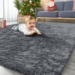 OLANLY Area Rugs for Living Room Bedroom, Machine Washable 4x5.9 ft Soft Fluffy Shaggy Bedside Rug, Indoor Floor Carpet for Kids Girls and Boys, Dorms, Nursery Rooms, Home Decor Aesthetic, Grey - Image 2