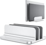OMOTON [Updated Dock Version] Vertical Laptop Stand, Double Desktop Stand Holder with Adjustable Dock (Up to 17.3 inch), Fits All MacBook/Surface/Samsung/HP/Dell/Chrome Book (Silver) - Image 2