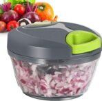 Ourokhome Manual Food Processor Vegetable Chopper, Portable Hand Pull String Garlic Mincer Onion Cutter for Veggies, Ginger, Fruits, Nuts, Herbs, etc., 500ml, Grey - Image 2