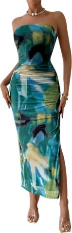 PRETTYGARDEN Women's Summer Wedding Guest Dress Strapless Tube Top Maxi Bodycon Long Floral Mesh Beach Vacation Party Dresses - Image 2