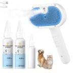 Pet Steam Brush for Dog & Cat - 3-in-1 Steam Grooming Brush for Shedding & Hair Removal - Pet comb leave-in serum with Mist for Long Haired Pets - Includes 2*Waterless Shampoo, Blue - Image 2