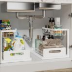 REALINN Under Sink Organizer, Pull Out Cabinet Organizer 2 Tier Slide Out Sink Shelf Cabinet Storage Shelves, Storage for Kitchen Bathroom, White, 2 Pack - Image 2