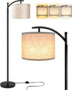 ROTTOGOON Floor Lamp for Living Room with 3 Color Temperatures LED Bulb, Standing Lamp Tall Industrial Floor Lamp Reading for Bedroom, Office (9W LED Bulb, Beige Lampshade Included) -Black - Image 2