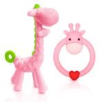 SHARE&CARE BPA Free Silicone Giraffe Baby Teether Toy with Storage Case, for 3 Months Above Infant Sore Gums Pain Relief and Baby Shower, Baby Teething Toys (Pink) - Image 2