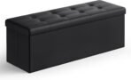 SONGMICS MAZIE Collection - 43 Inches Folding Storage Ottoman Bench, Ottoman with Storage, Foot Rest Stool, Load 660 lb, for Living Room, Synthetic Leather, Black ULSF701 - Image 2