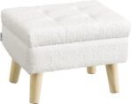 SONGMICS Storage Ottoman, Foot Stool, Ottoman with Padded Seat, Foot Rest with Wood Legs, Small Table, for Hallway, Living Room, 11.8 x 15.7 x 11.4 Inches, Teddy Fleece, Cream White ULOM518WD01 - Image 2
